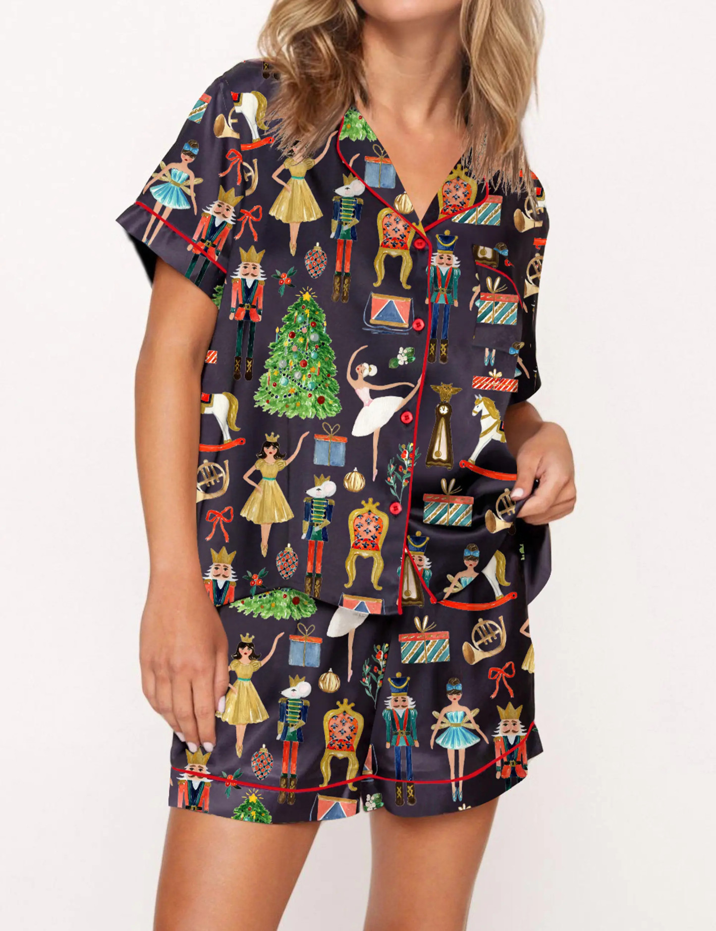 Christmas Nutcracker Silky Satin Pajama Set For Women