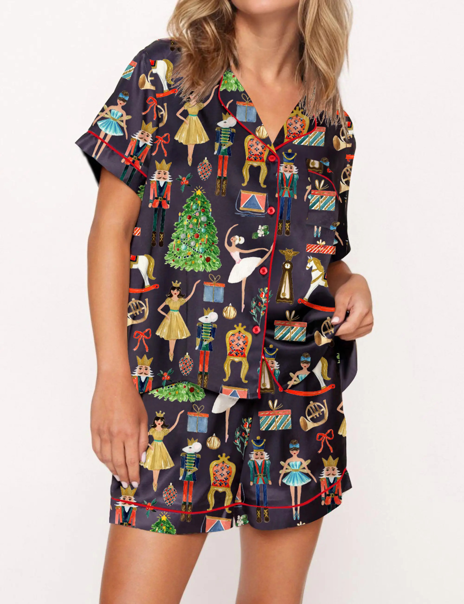 Christmas Nutcracker Silky Satin Pajama Set For Women