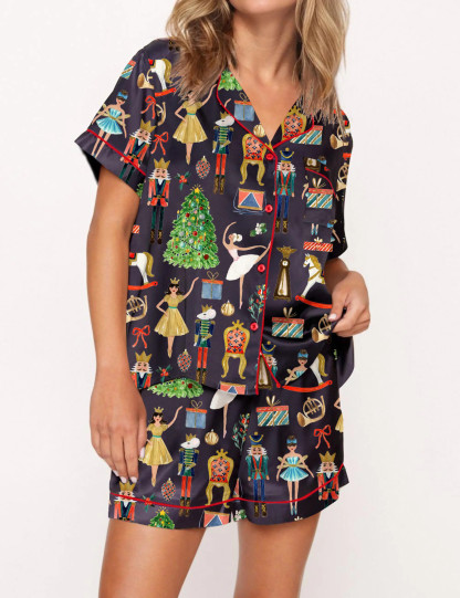 Christmas Nutcracker Silky Satin Pajama Set For Women