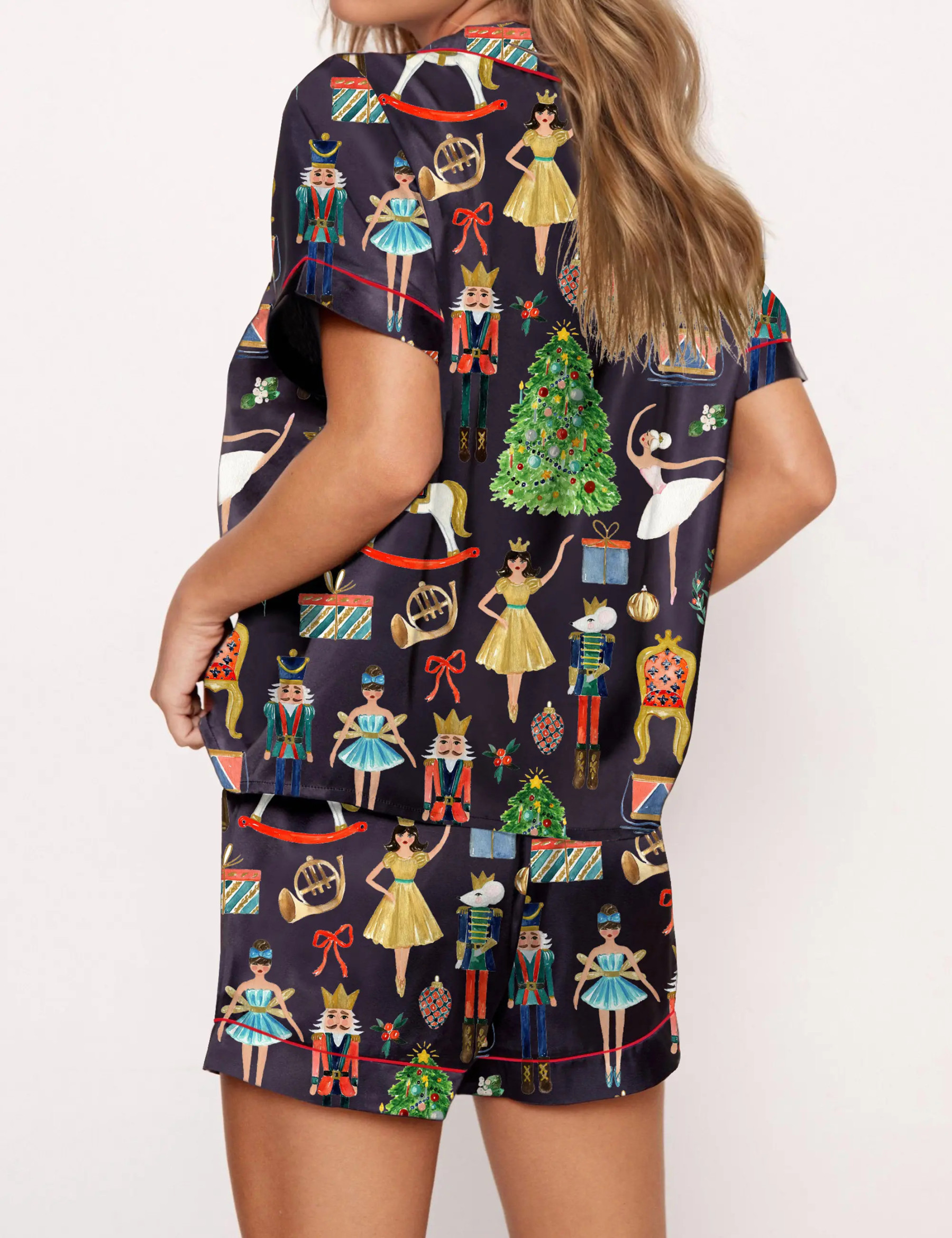 Christmas Nutcracker Silky Satin Pajama Set For Women