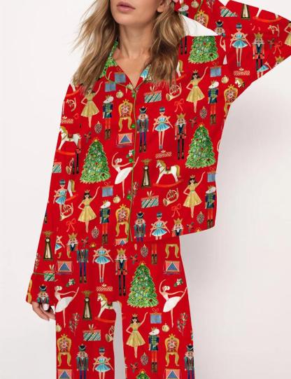 Christmas Nutcracker Silky Satin Pajama Set For Women
