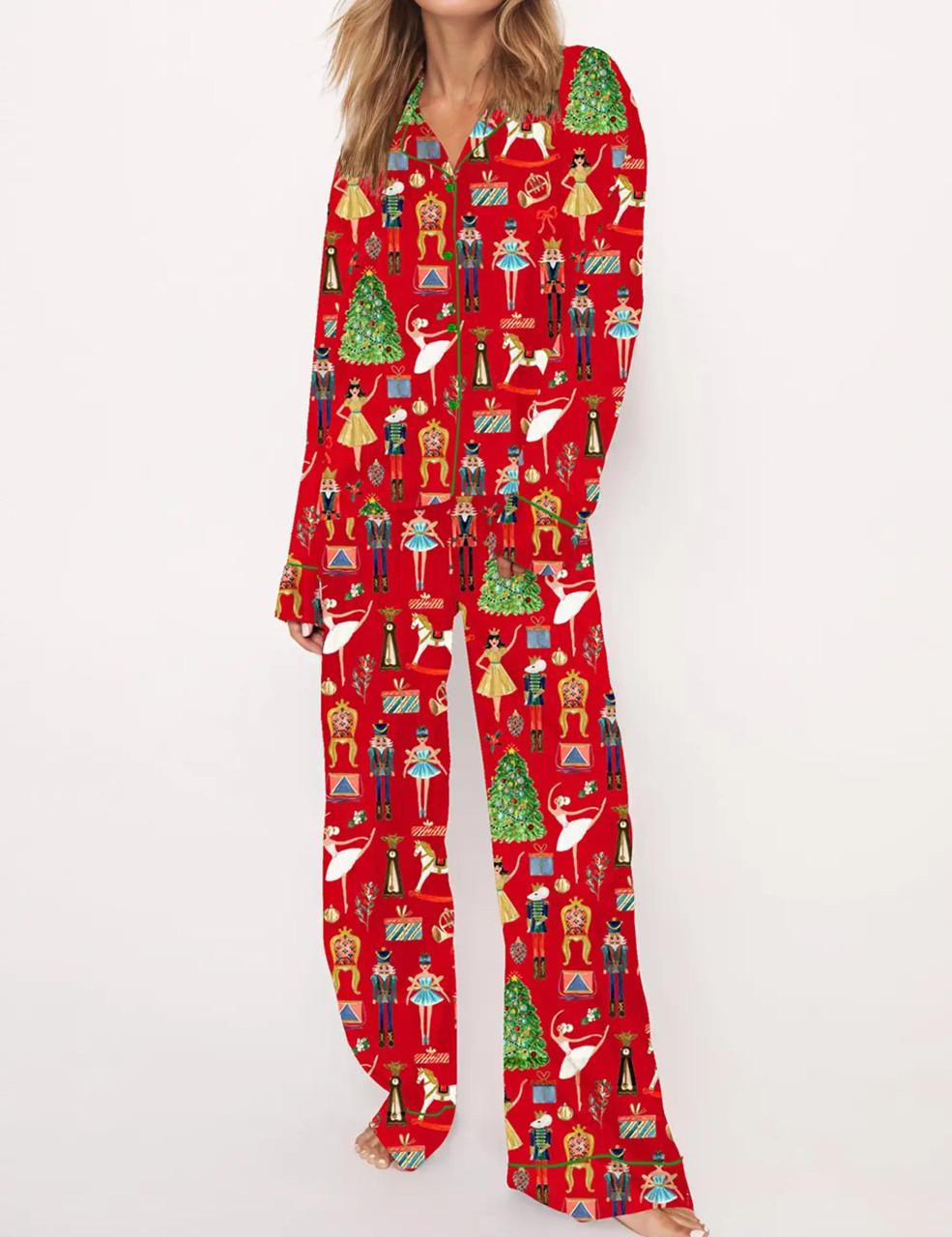 Christmas Nutcracker Silky Satin Pajama Set For Women