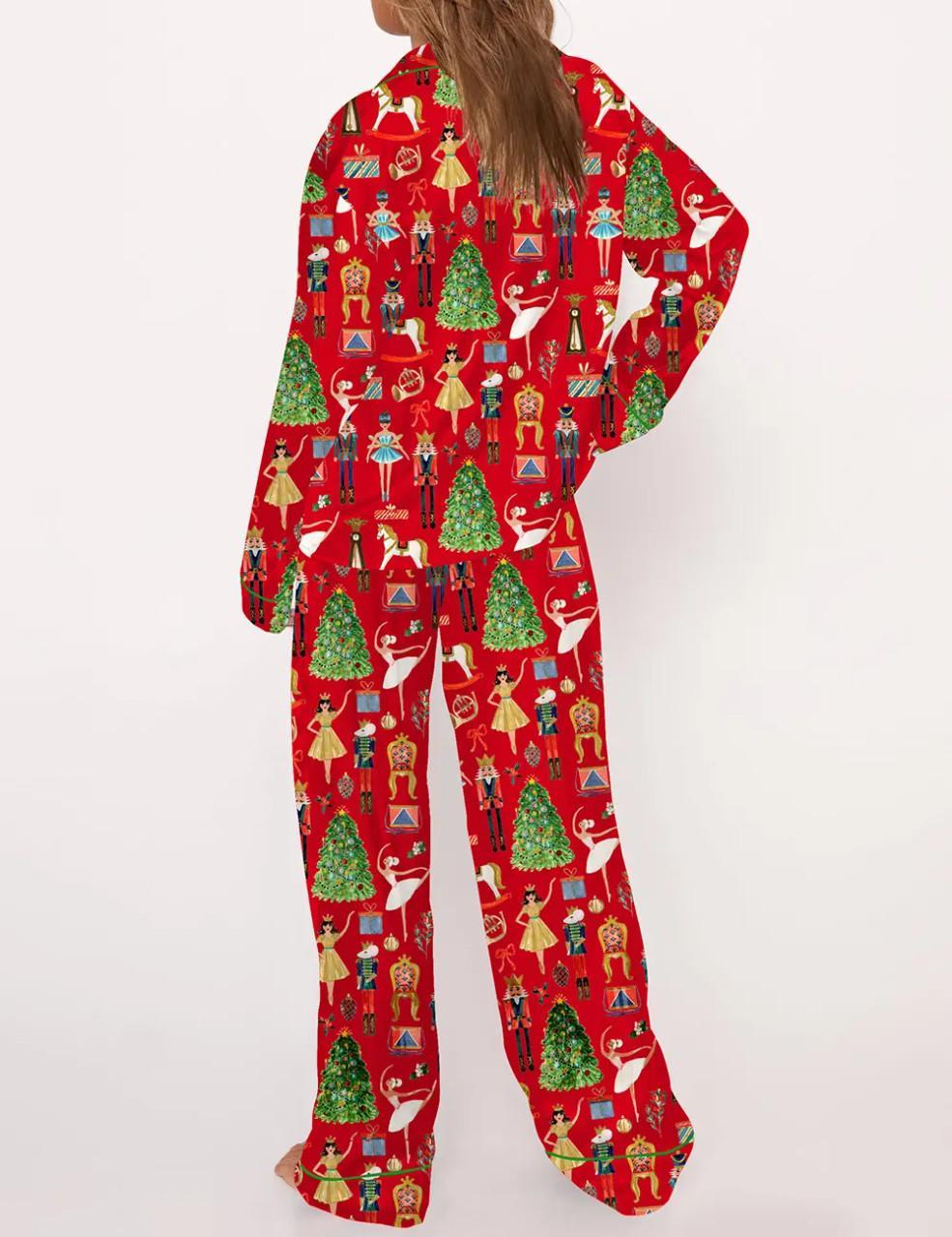 Christmas Nutcracker Silky Satin Pajama Set For Women