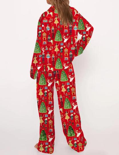 Christmas Nutcracker Silky Satin Pajama Set For Women