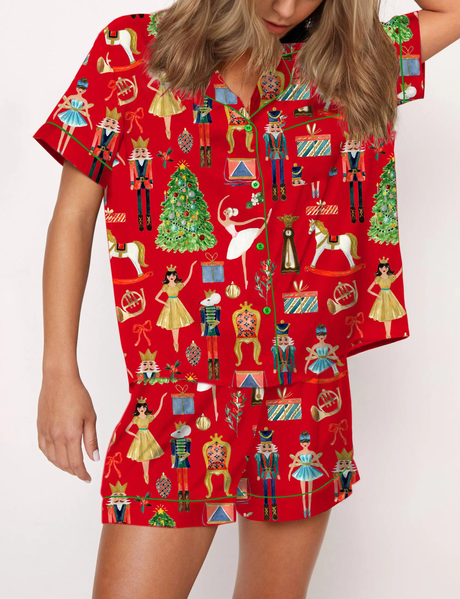 Christmas Nutcracker Silky Satin Pajama Set For Women