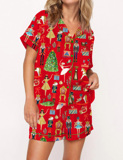 Christmas Nutcracker Silky Satin Pajama Set For Women