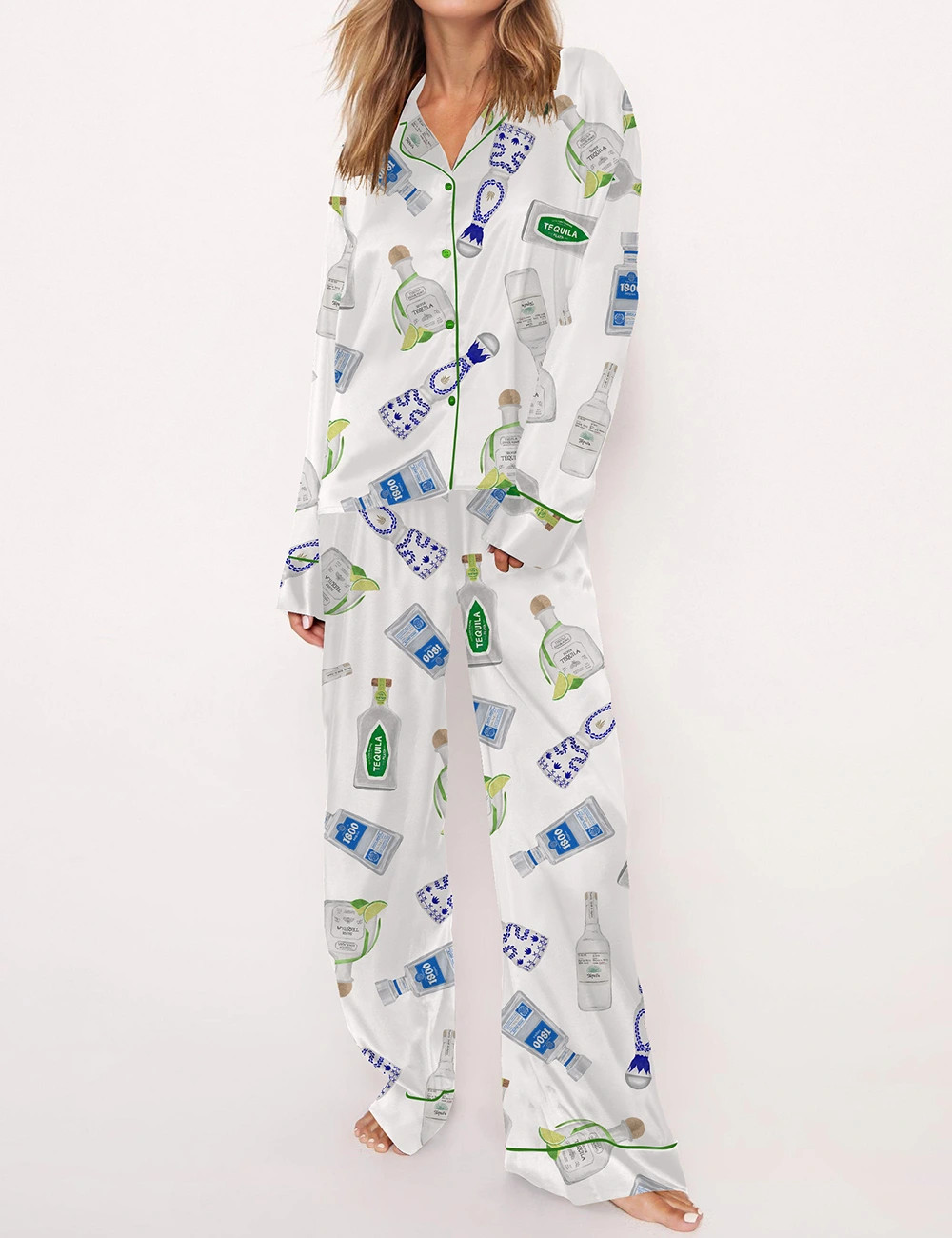 Tequila Bottle Satin Pajama Set For Women