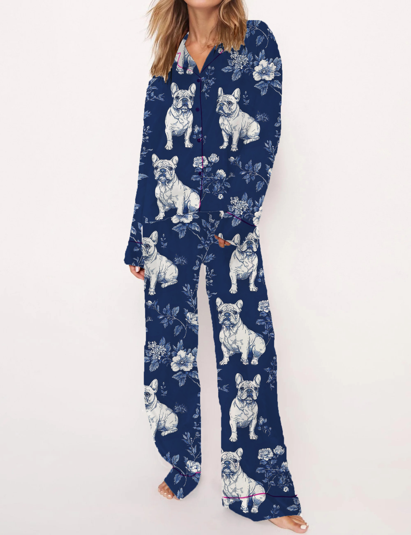 French Bulldogs Silky Satin Pajama Short Set For Women