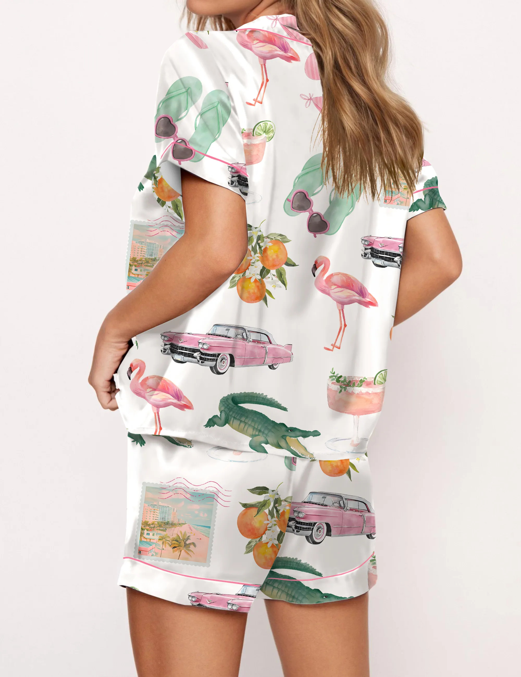 Florida Palm Beach Satin Pajama Set For Women