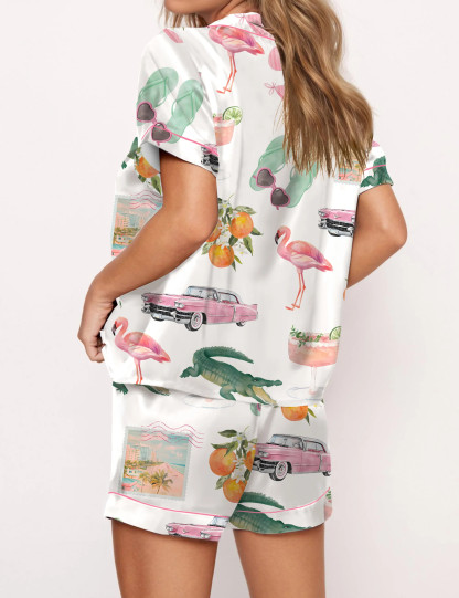 Florida Palm Beach Satin Pajama Set For Women