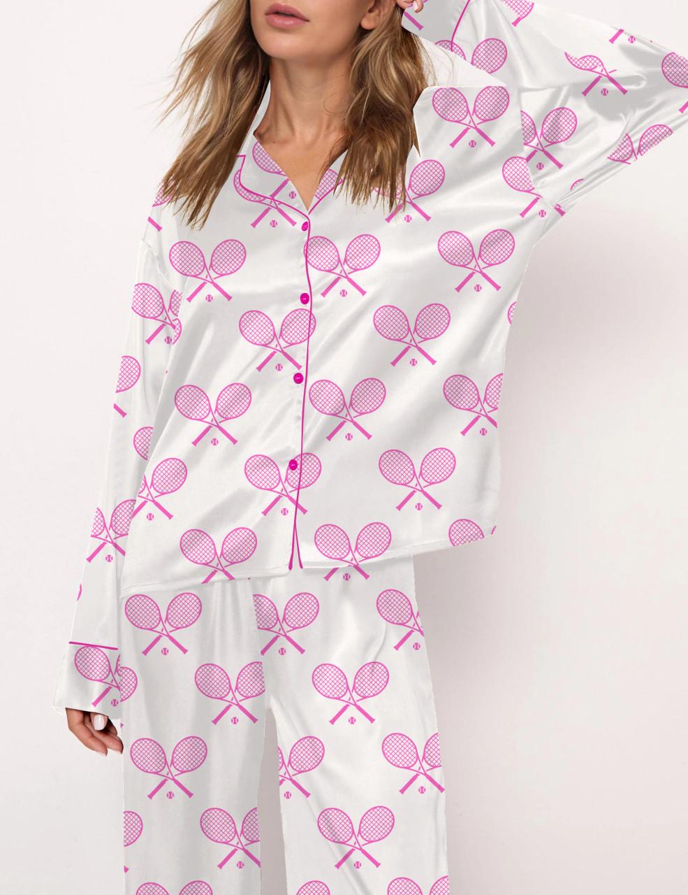 Champagne Tennis Satin Pajama Set For Women