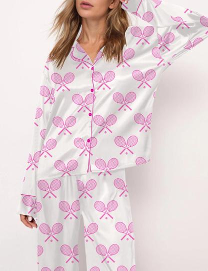 Champagne Tennis Satin Pajama Set For Women