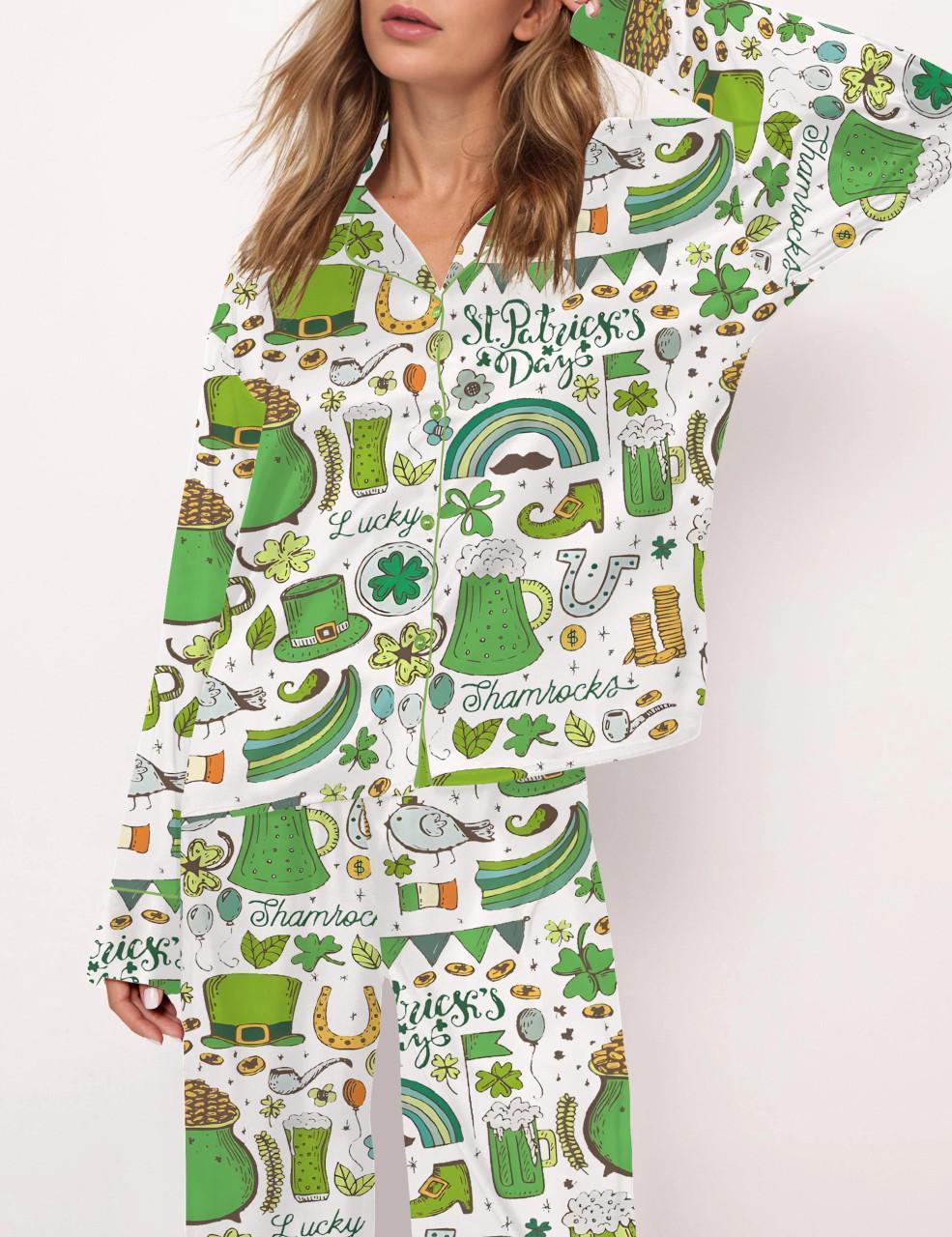 Slainte Irish Cheer St Patricks Day Satin Pajama Set For Women