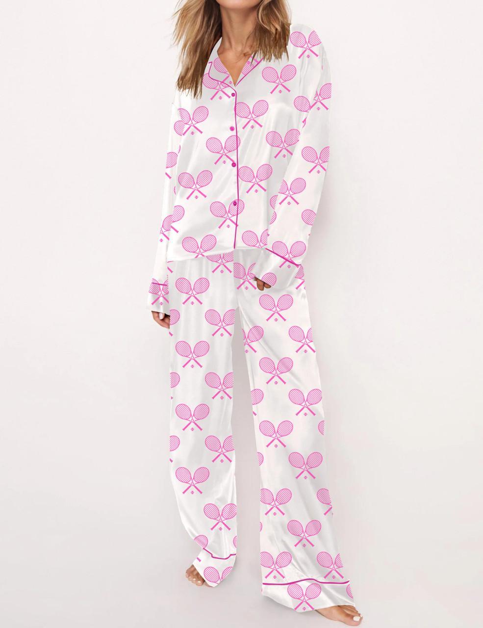 Champagne Tennis Satin Pajama Set For Women