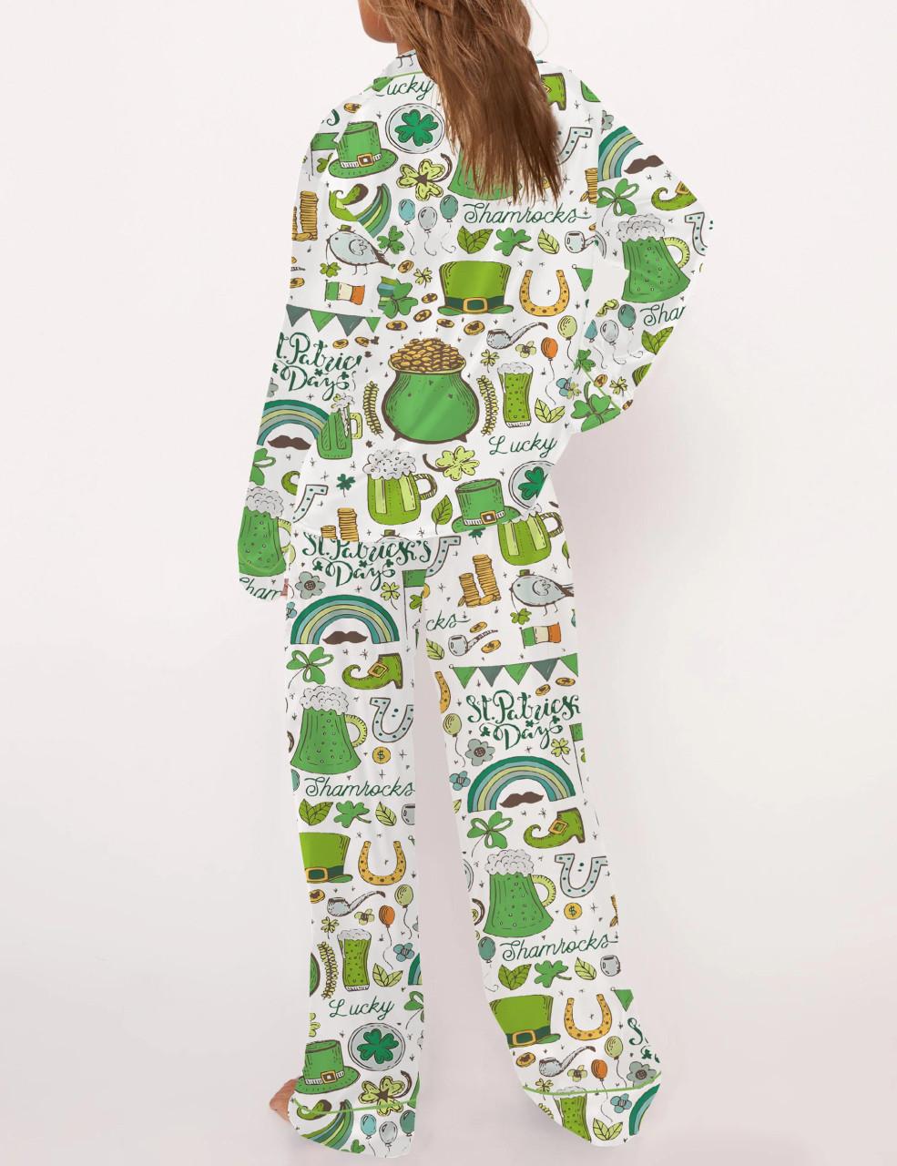 Slainte Irish Cheer St Patricks Day Satin Pajama Set For Women