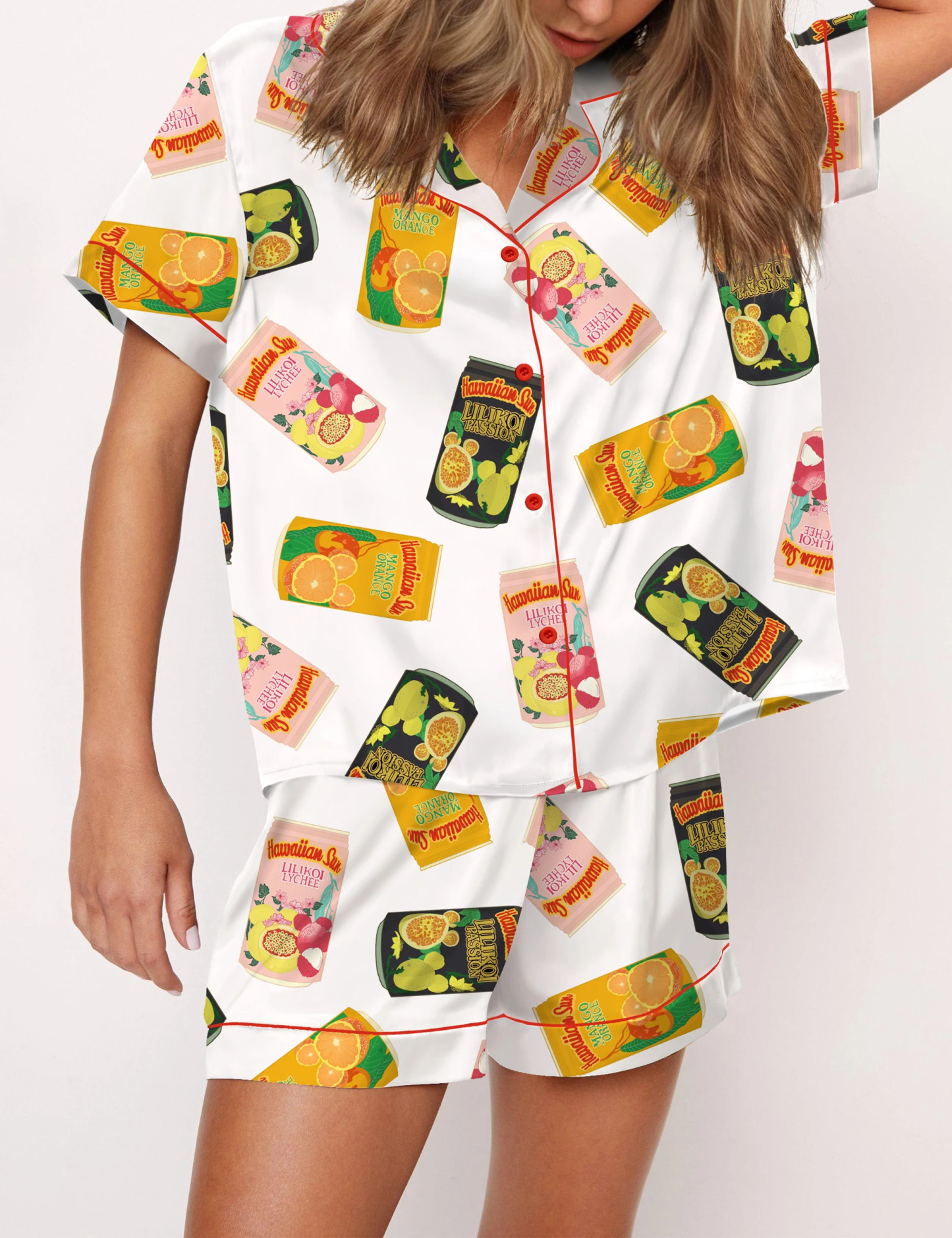 Hawaiian Drinks Satin Pajama Set For Women