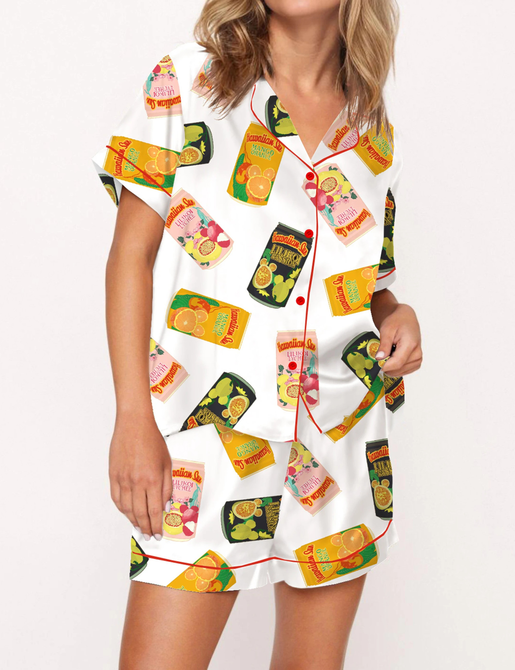 Hawaiian Drinks Satin Pajama Set For Women