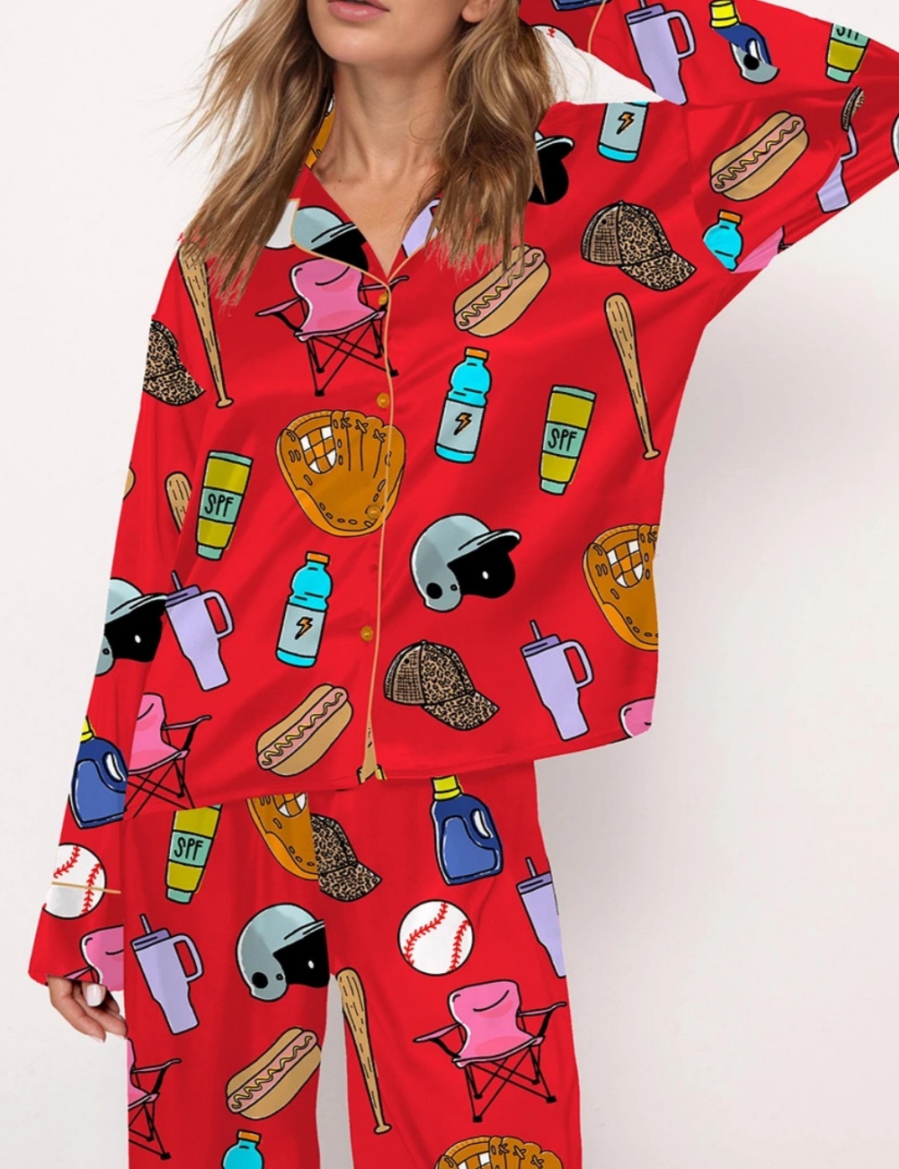 Baseball Mom Satin Pajama Set For Women