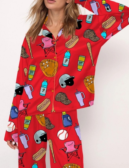 Baseball Mom Satin Pajama Set For Women