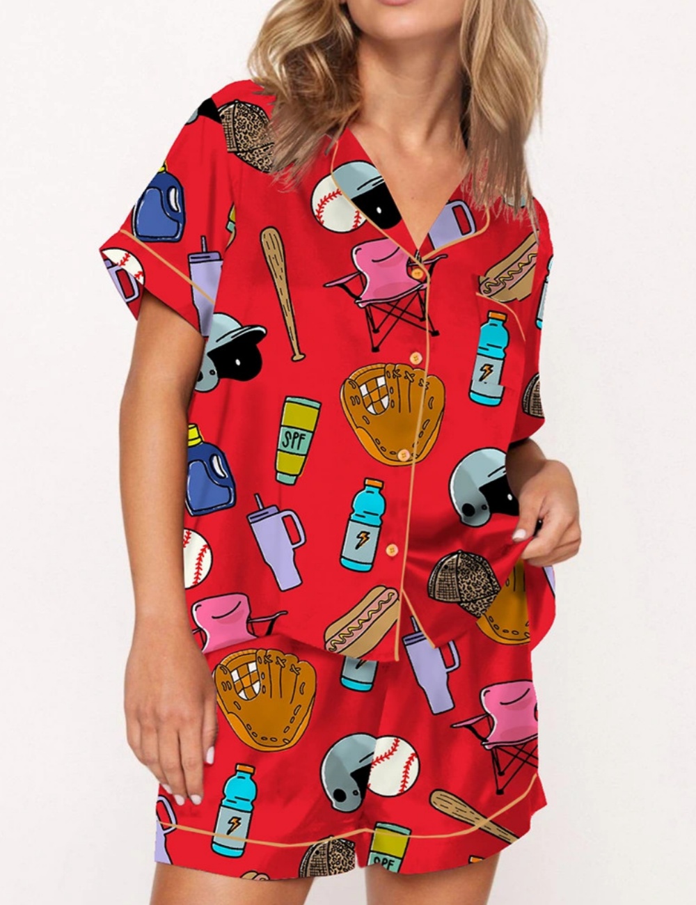 Baseball Mom Satin Pajama Set For Women