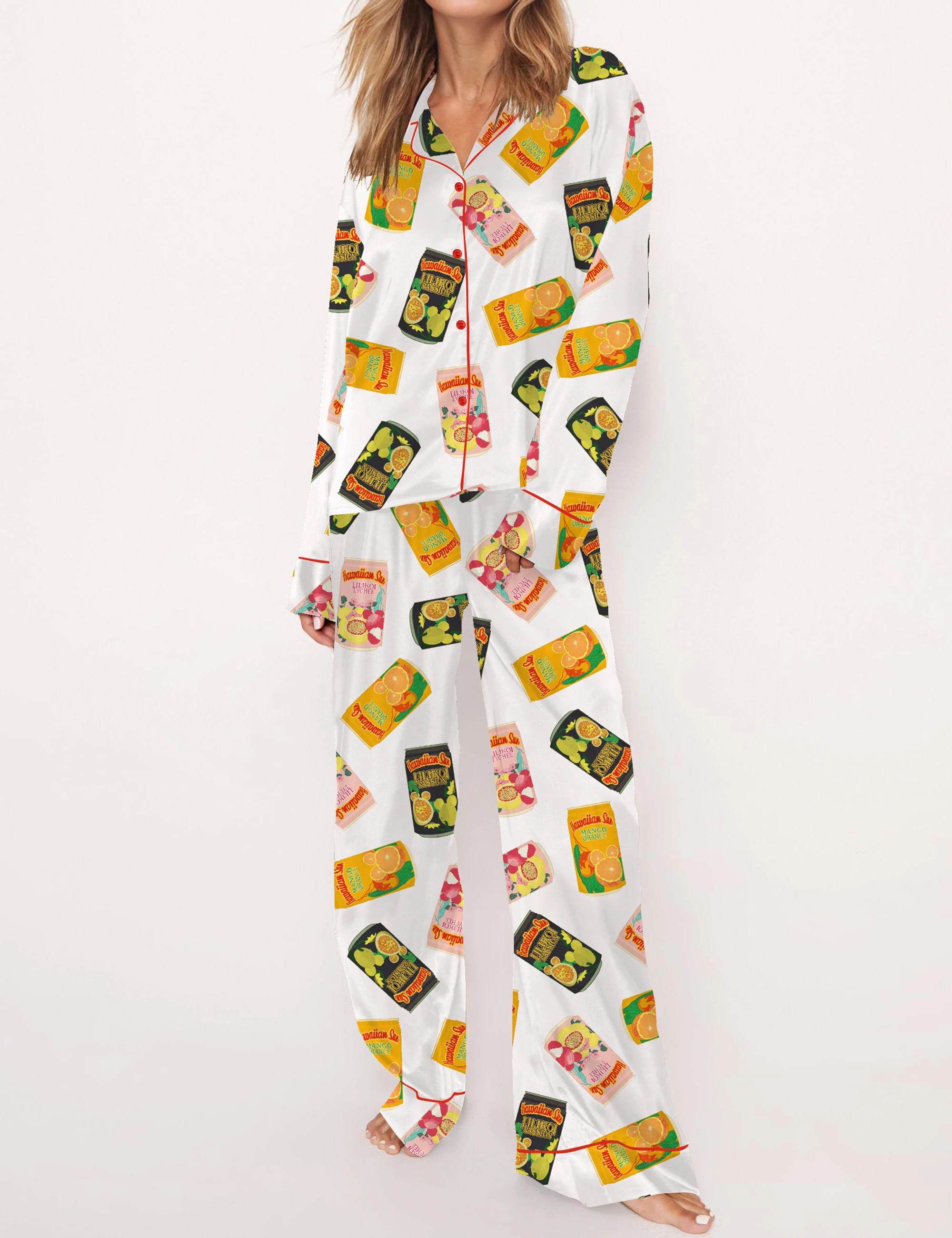 Hawaiian Drinks Satin Pajama Set For Women