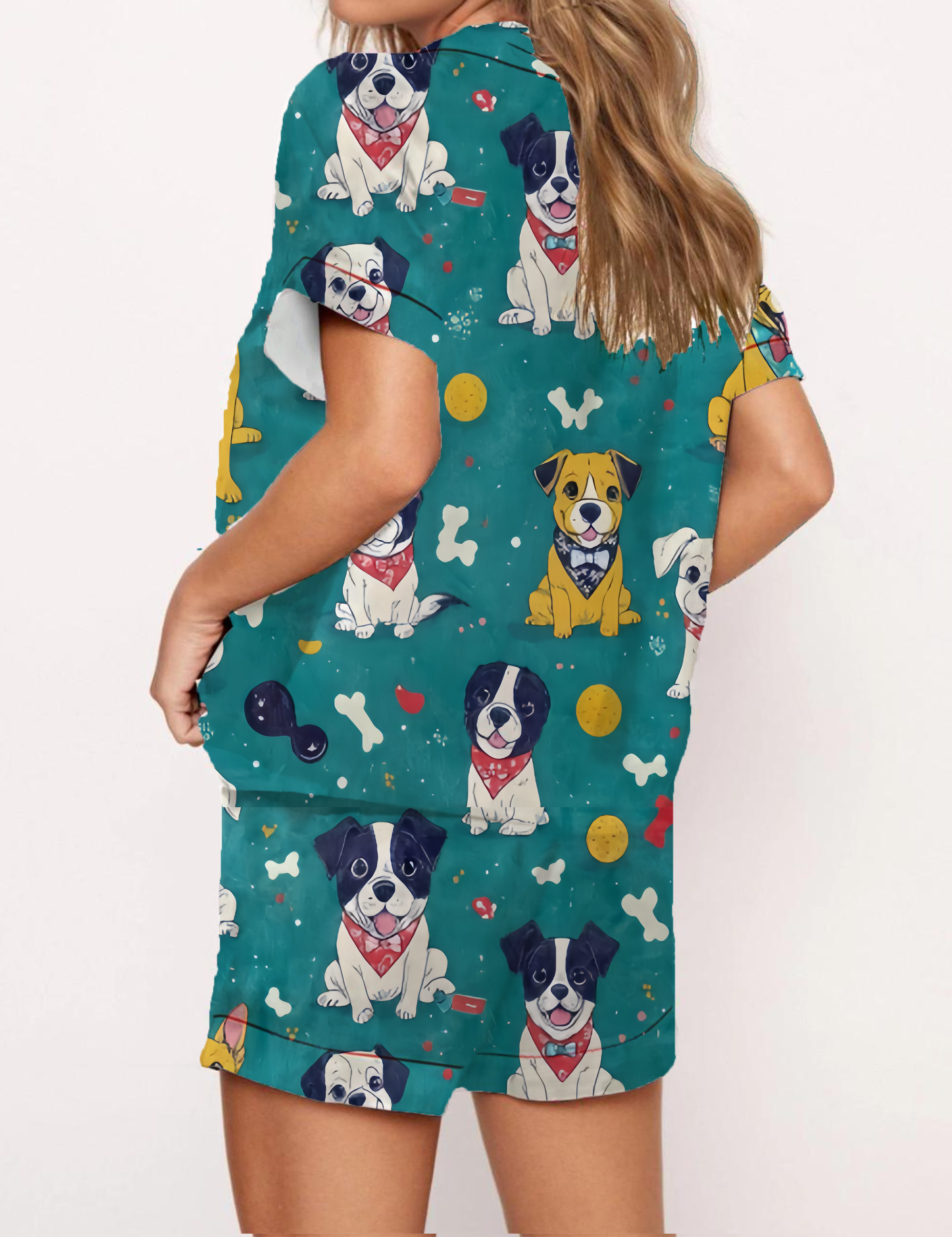 Blue French Bulldog Satin Pajama Short Set