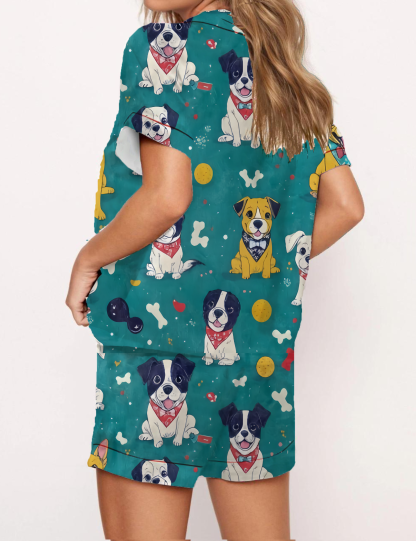 Blue French Bulldog Satin Pajama Short Set