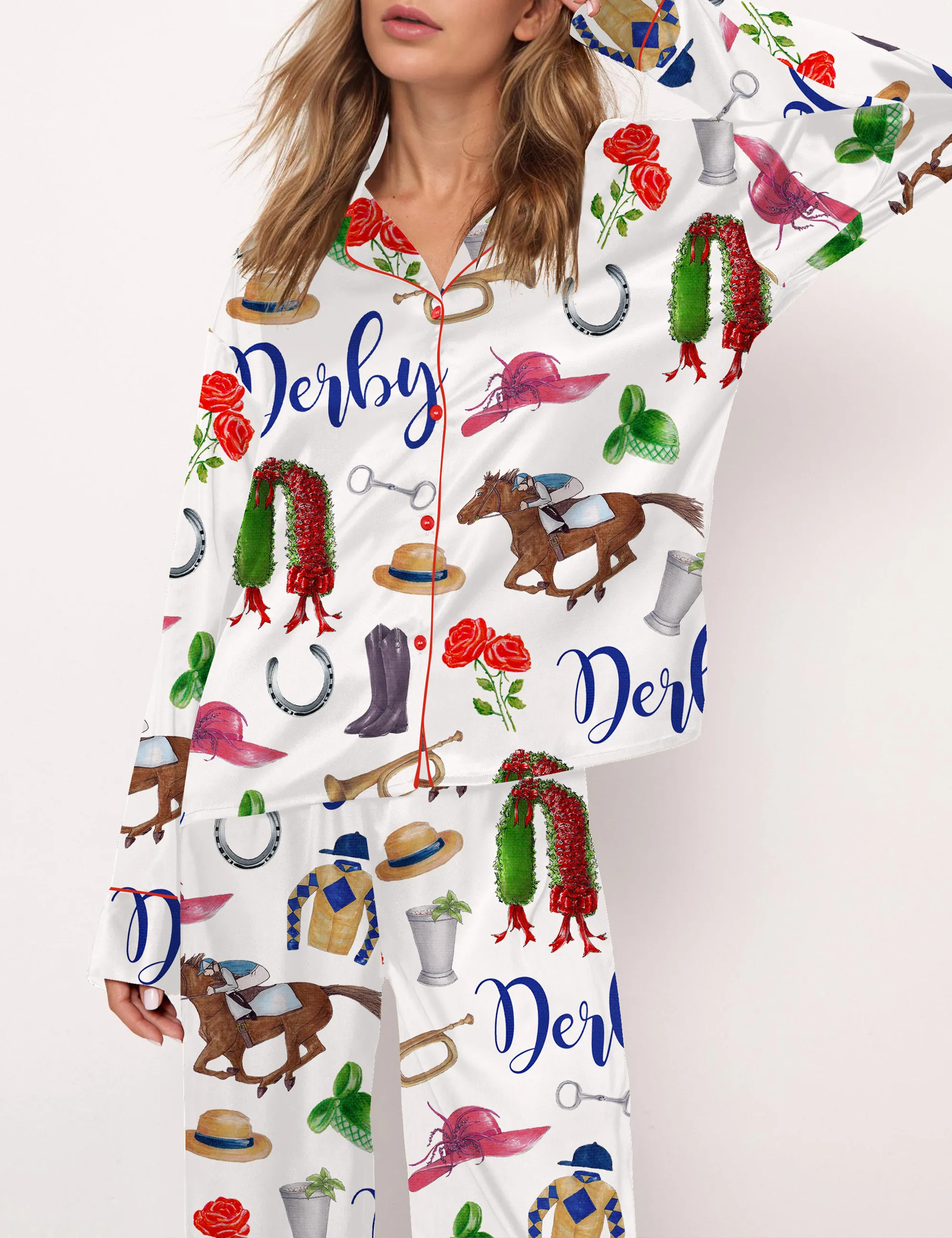 The Kentucky Derby Satin Pajama Set For Women