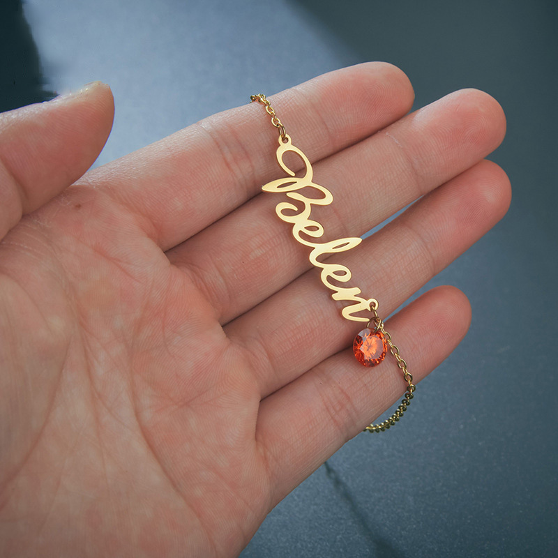 Custom Minimalism Name Bracelet with Birthstone