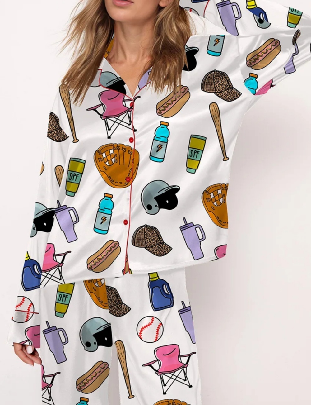 Baseball Mom Satin Pajama Set For Women