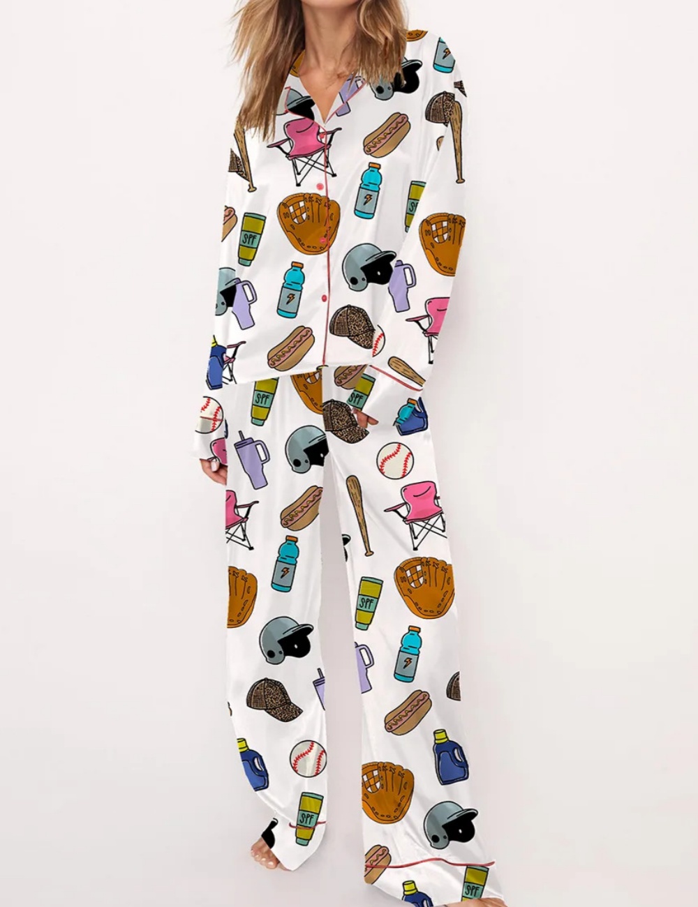 Baseball Mom Satin Pajama Set For Women