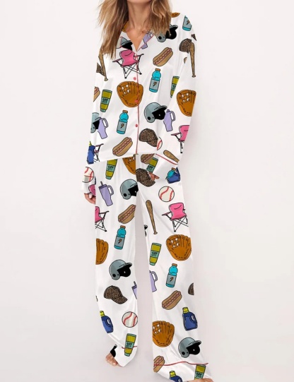 Baseball Mom Satin Pajama Set For Women