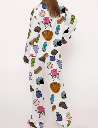 Baseball Mom Satin Pajama Set For Women