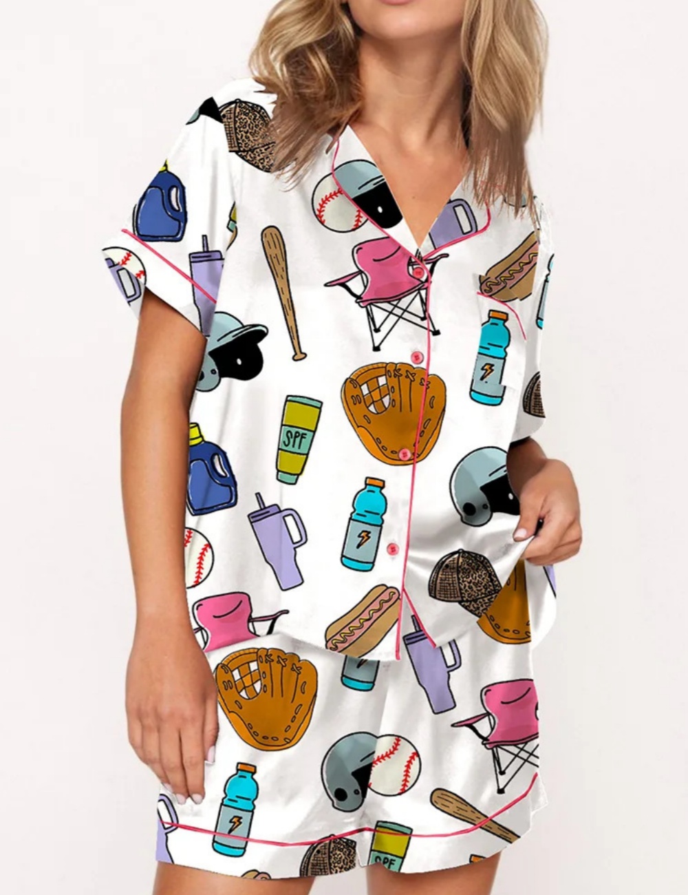 Baseball Mom Satin Pajama Set For Women