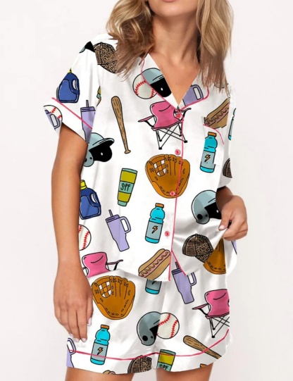 Baseball Mom Satin Pajama Set For Women