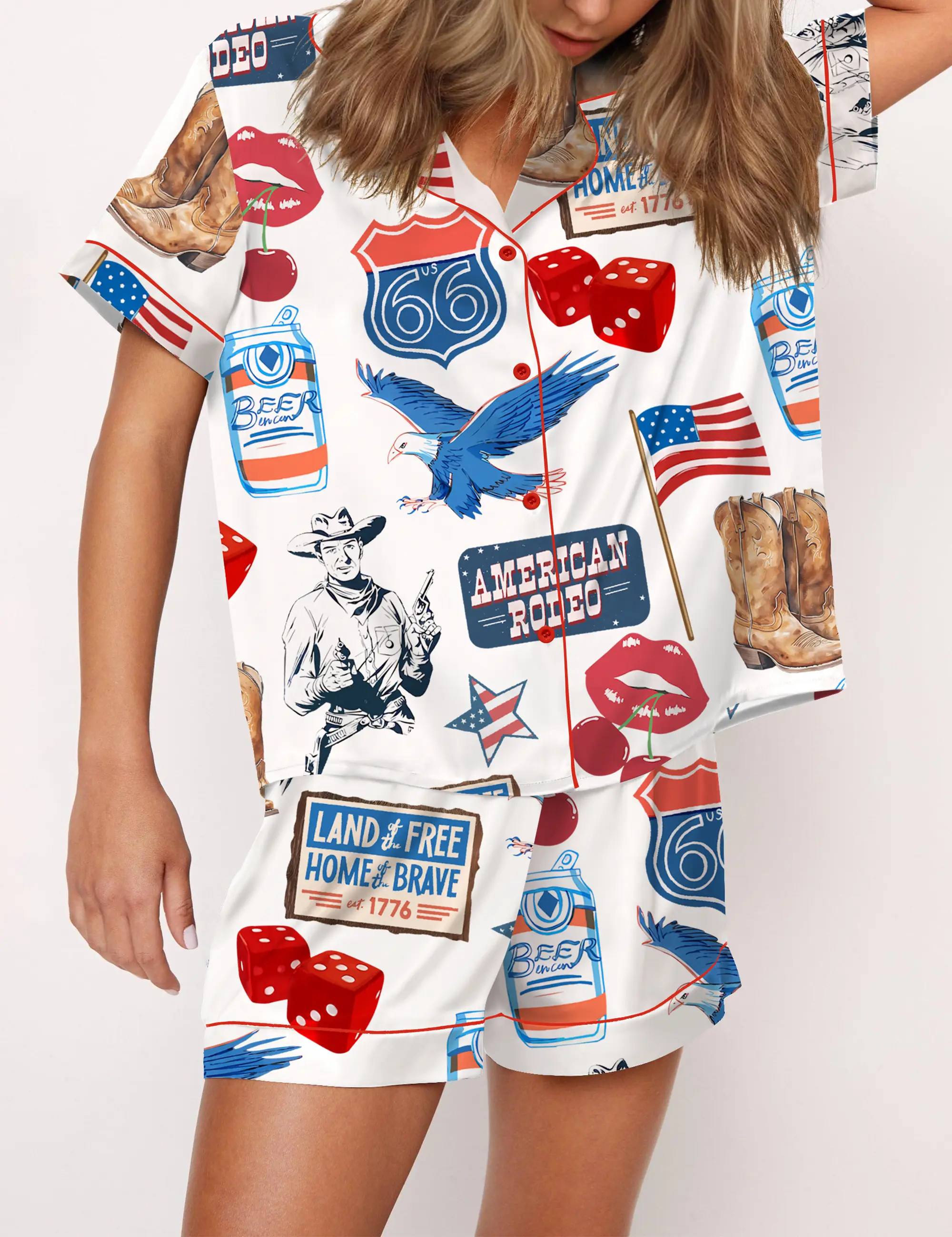 Independence Day Western Silky Satin Pajama Set For Women