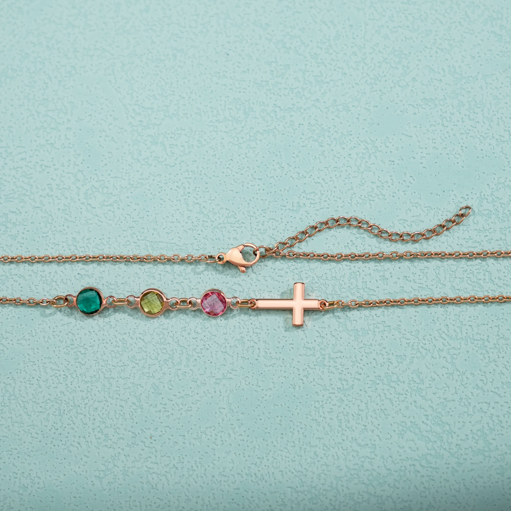 Personalized Multiple Birthstones Sideways Cross Necklace