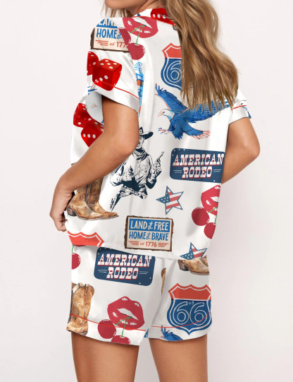 Independence Day Western Silky Satin Pajama Set For Women