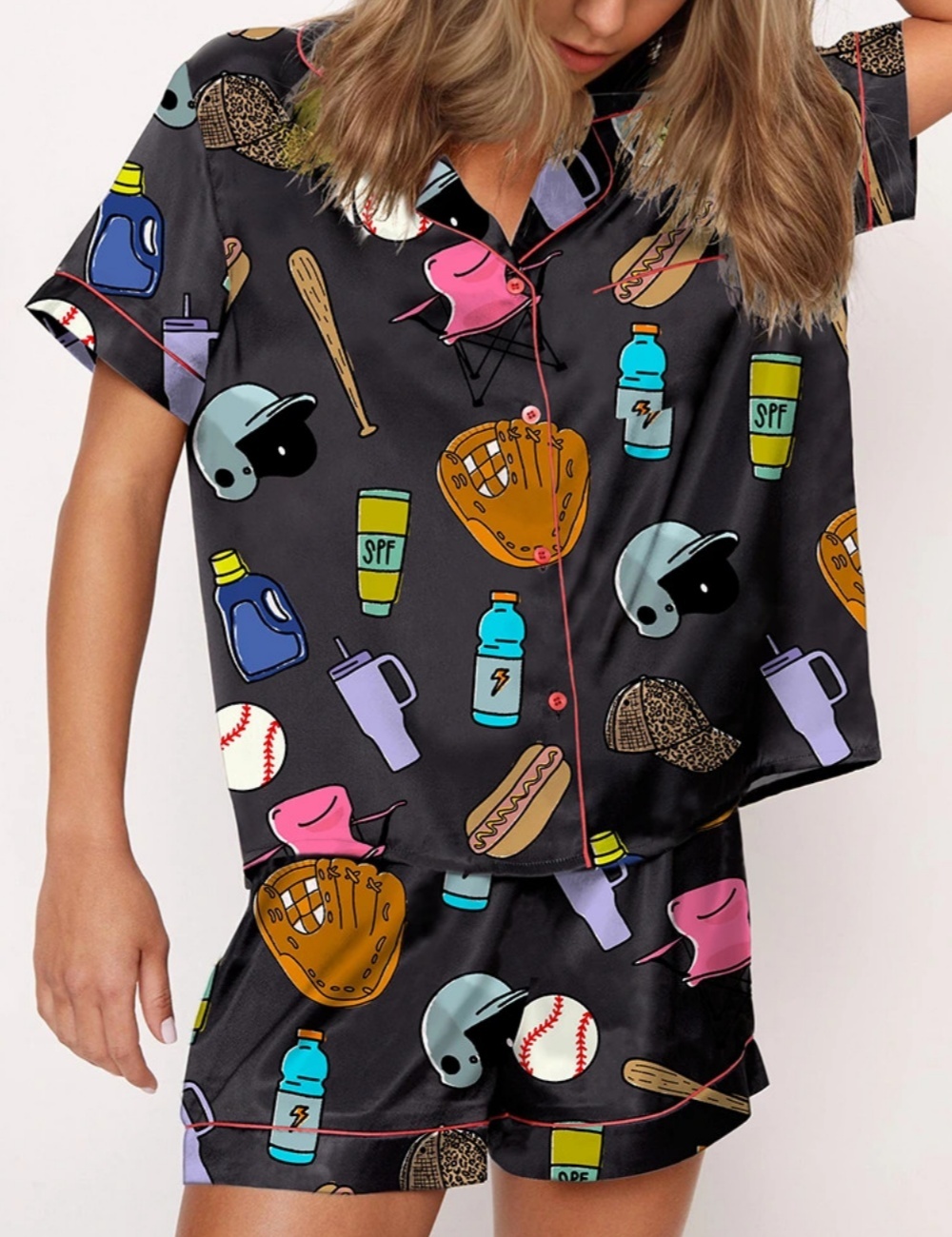 Baseball Mom Satin Pajama Set For Women