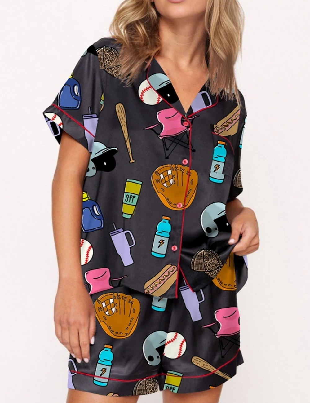 Baseball Mom Satin Pajama Set For Women