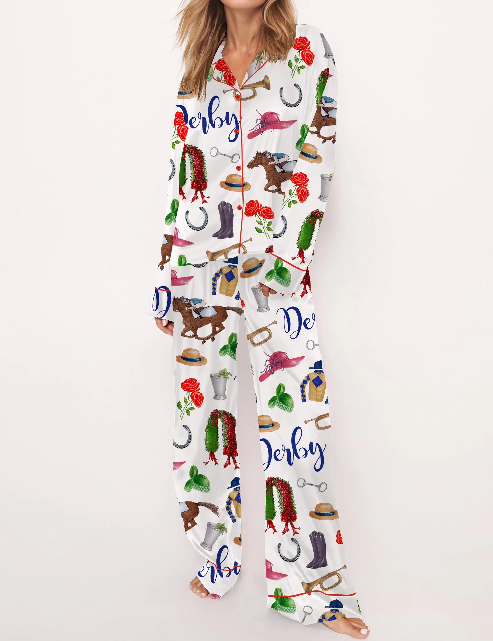 The Kentucky Derby Satin Pajama Set For Women