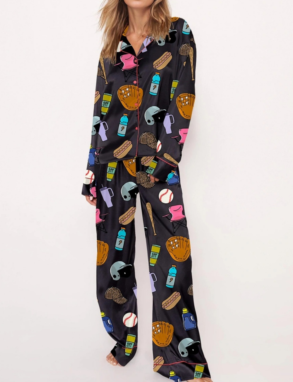 Baseball Mom Satin Pajama Set For Women