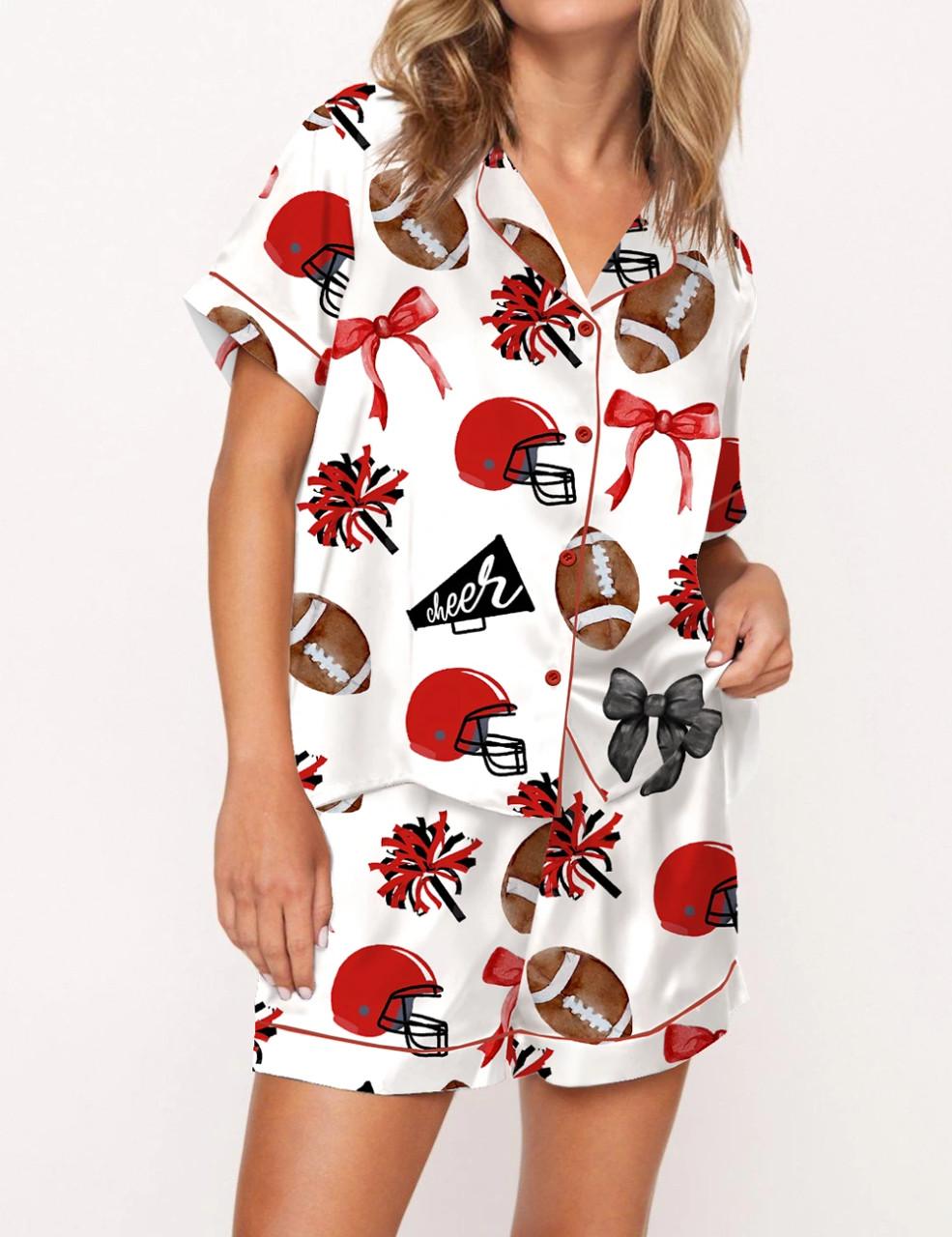 Cheer Football Coquette Bows Satin Pajama Set