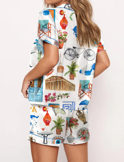 Santorini Greece Travel Pajama Set