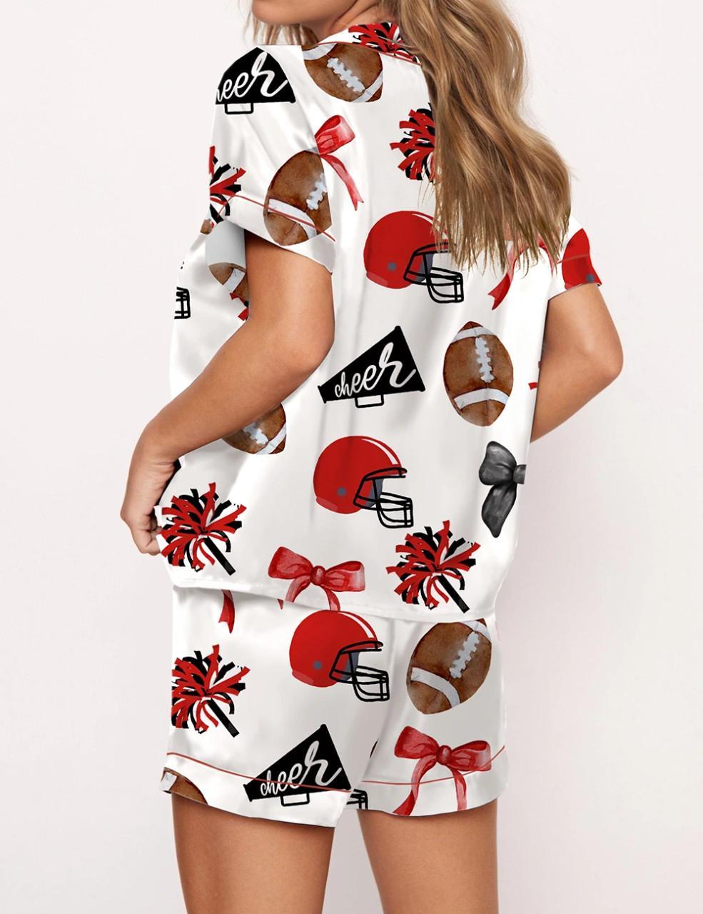 Cheer Football Coquette Bows Satin Pajama Set