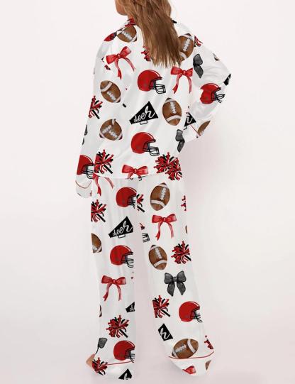 Cheer Football Coquette Bows Satin Pajama Set