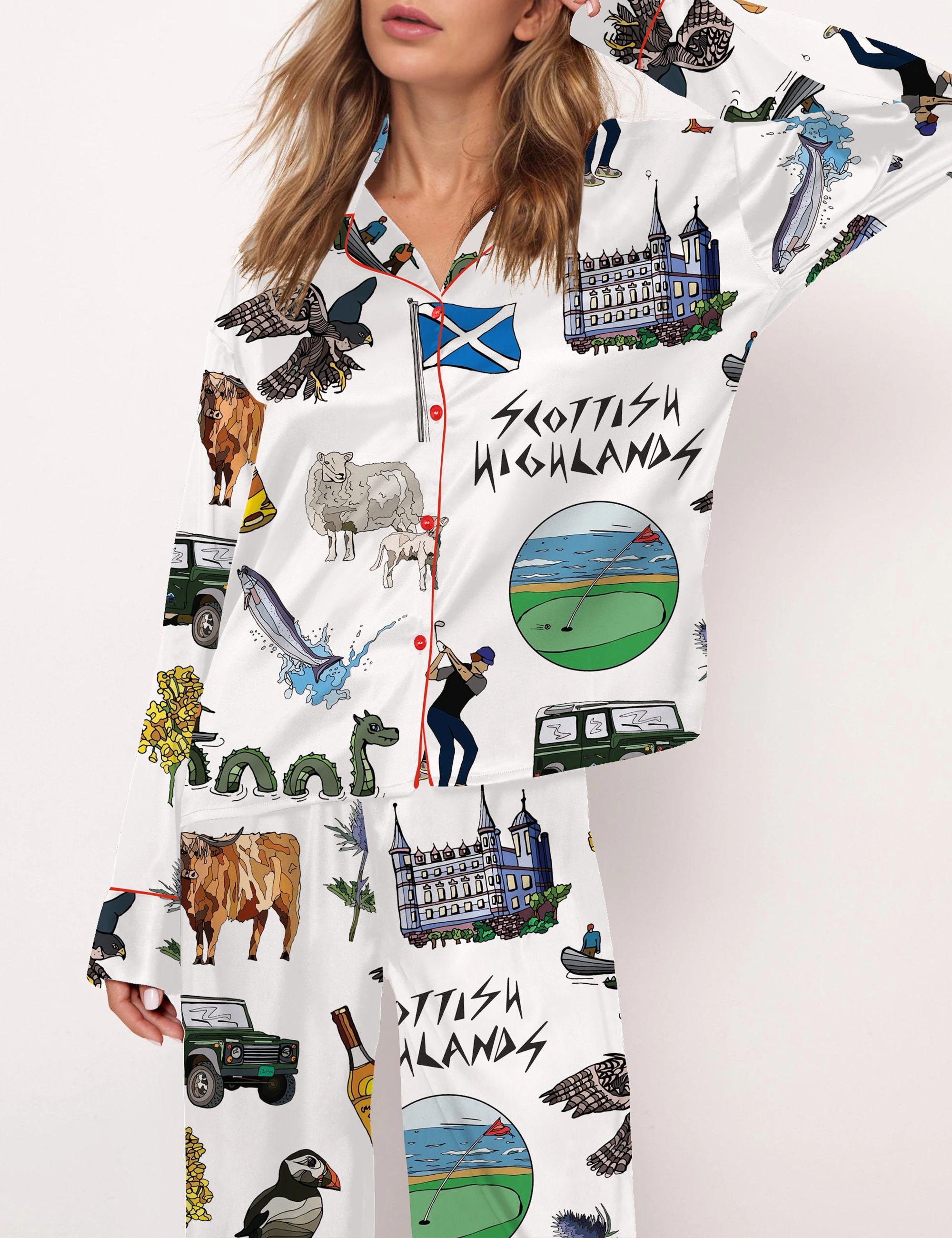 Scottish Highlands Travel Satin Pajama Set For Women