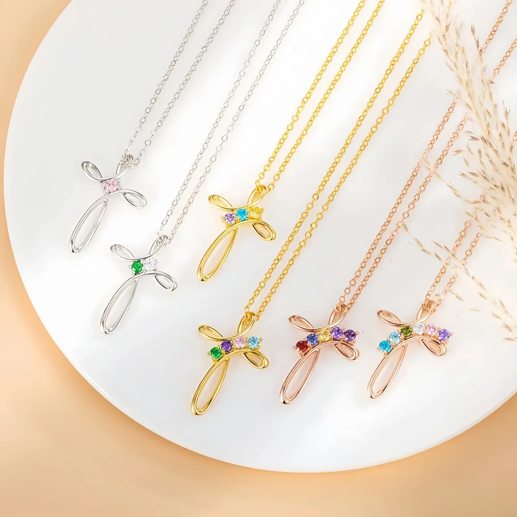 1-7 Birthstone Mother's Day Cross Necklace