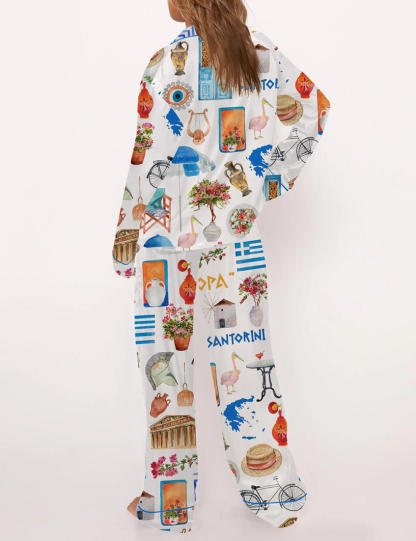 Santorini Greece Travel Pajama Set