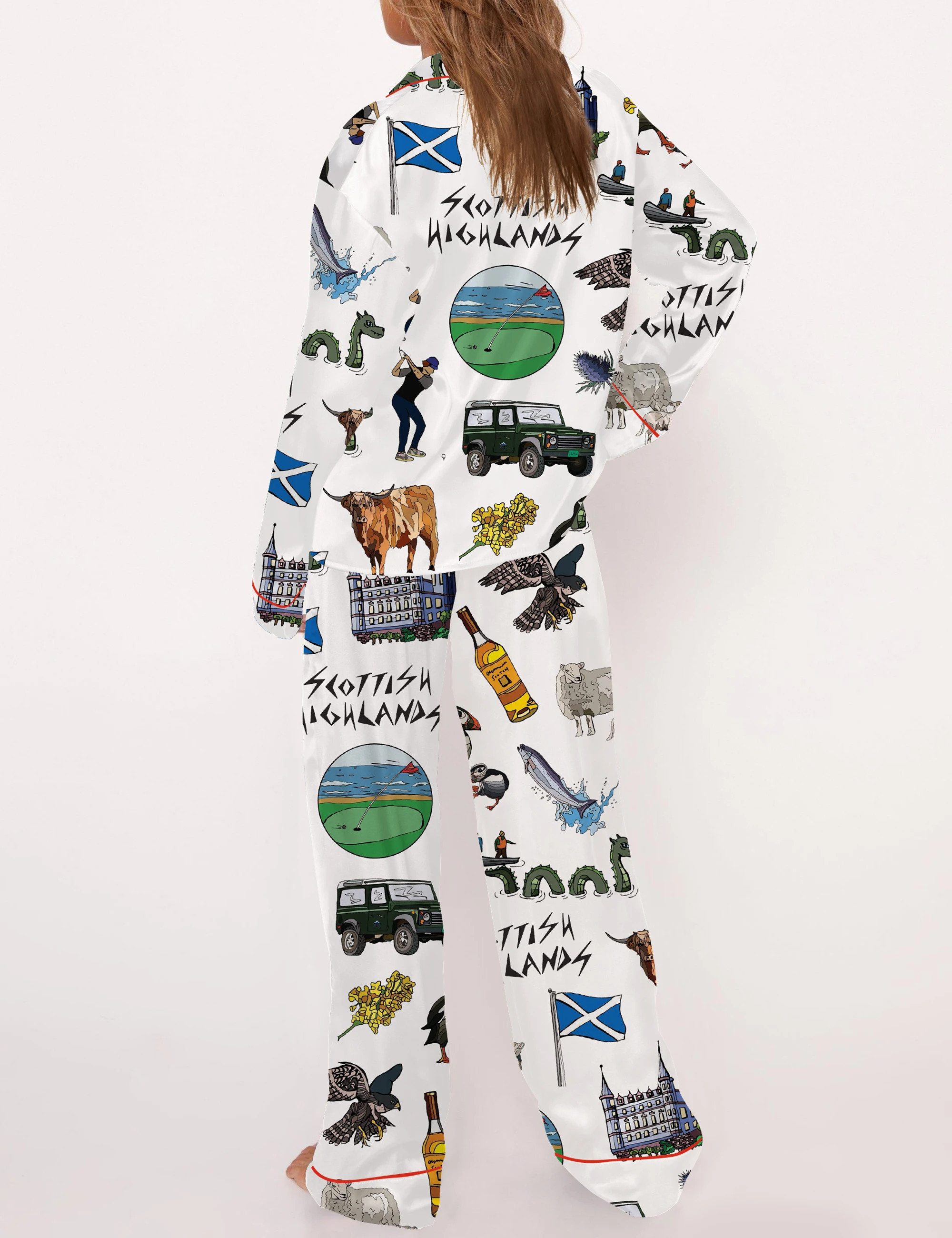 Scottish Highlands Travel Satin Pajama Set For Women